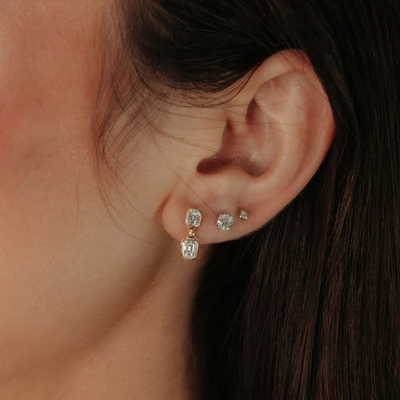 Emerald Cut Bezel Set Dangle Diamond Earrings