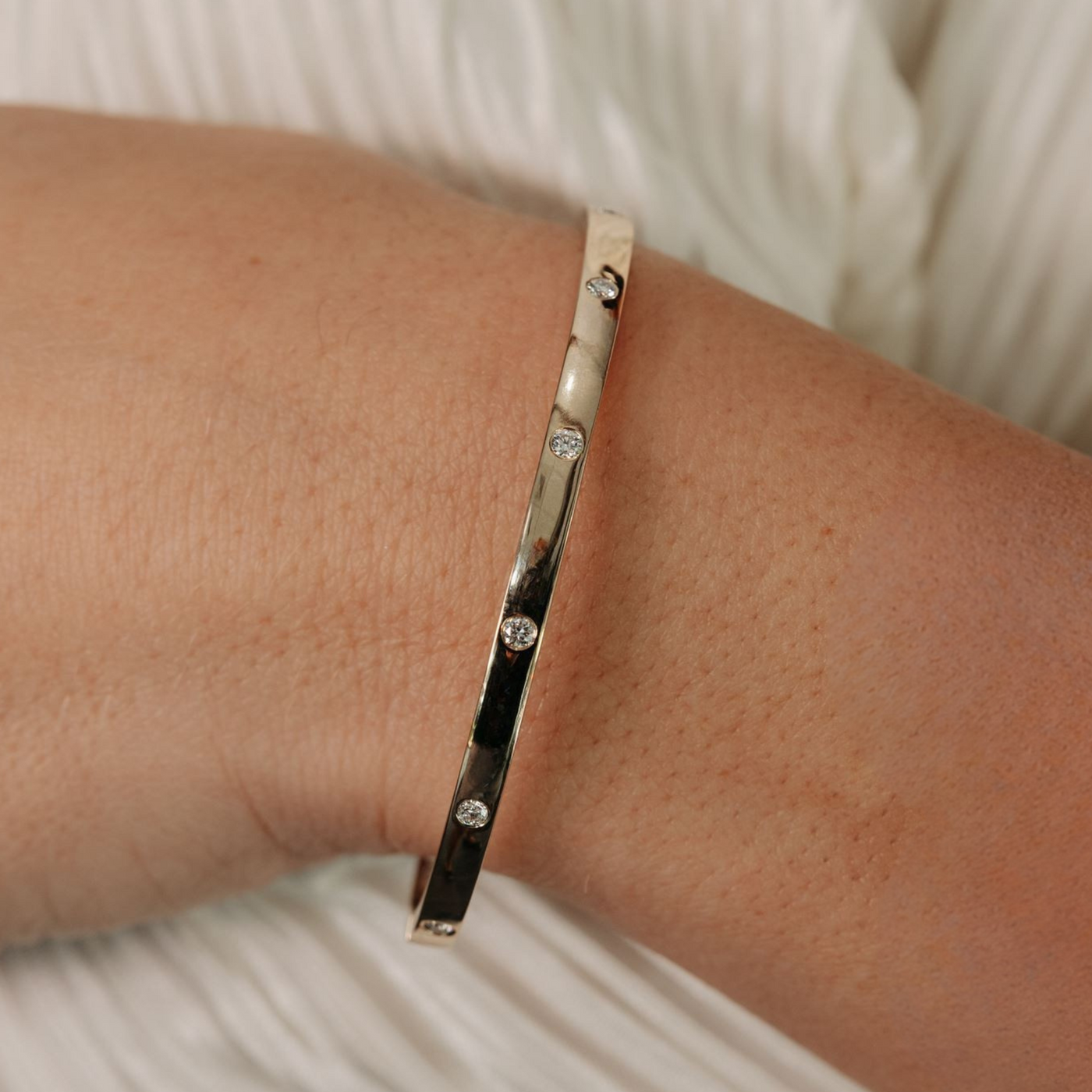 Burnished 6 Diamond Open Back Bangle Bracelet