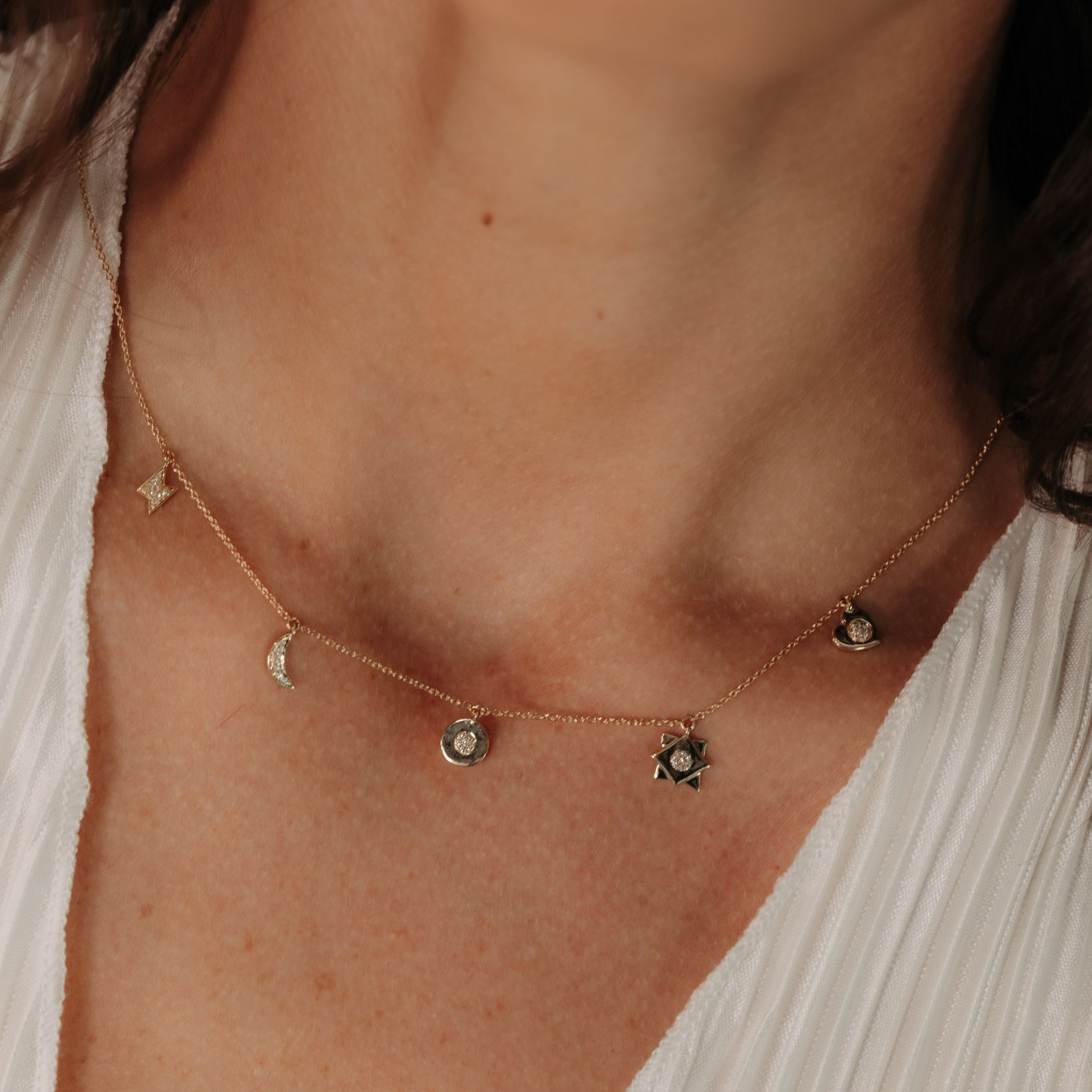 Dangling Diamond Charm Necklace