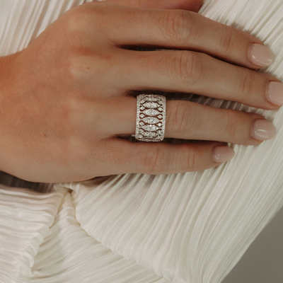 Wide Lattice Work Diamond Ring