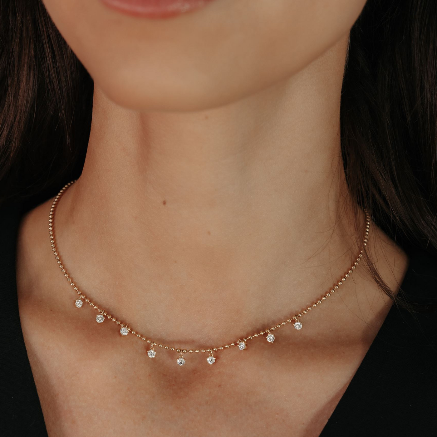 0.95CT Diamond 9 Drop Bead It Necklace