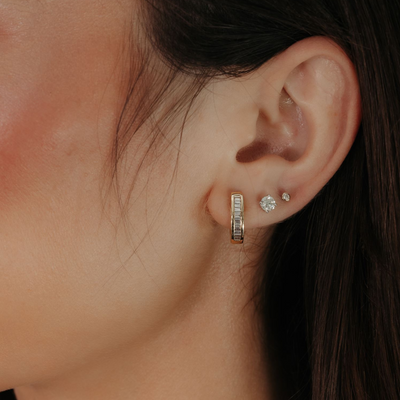 Channel Set 0.30CT Diamond U Hoop Huggie Earrings