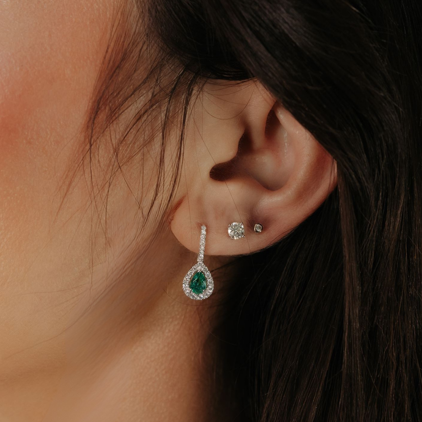 Pear Shaped Emerald & Diamond Lever Earrings