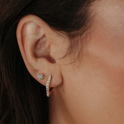 V Profile Diamond Huggie Earrings