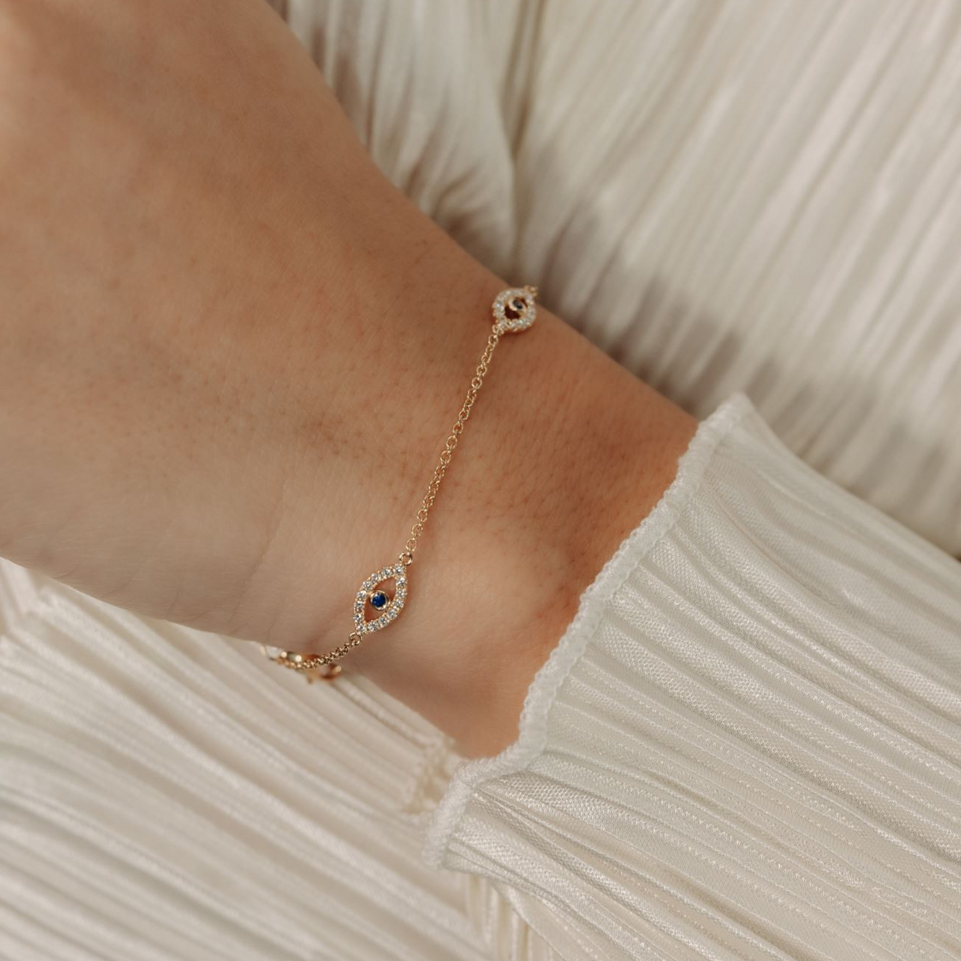 Evil Eye Diamond & Sapphire Station Bracelet