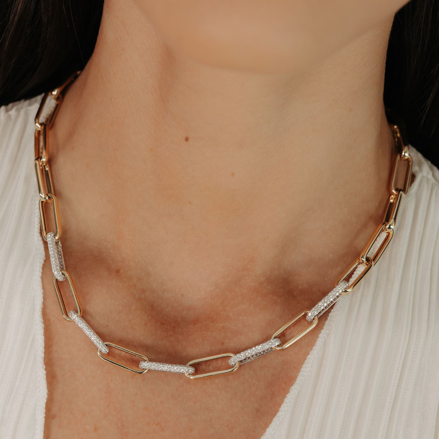 5 Pave 3.45CT Diamond Paper Clip Link Necklace