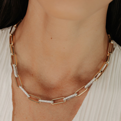 5 Pave 3.45CT Diamond Paper Clip Link Necklace