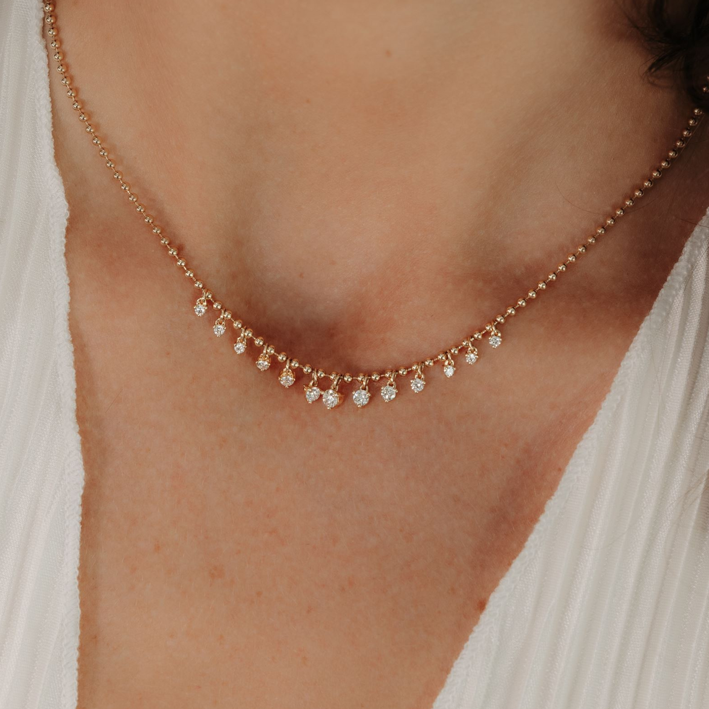 0.65CT Graduating Diamond 13 Drop Bead It Necklace