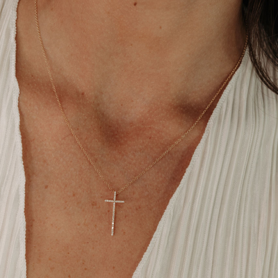 Elongated Diamond Cross Necklace