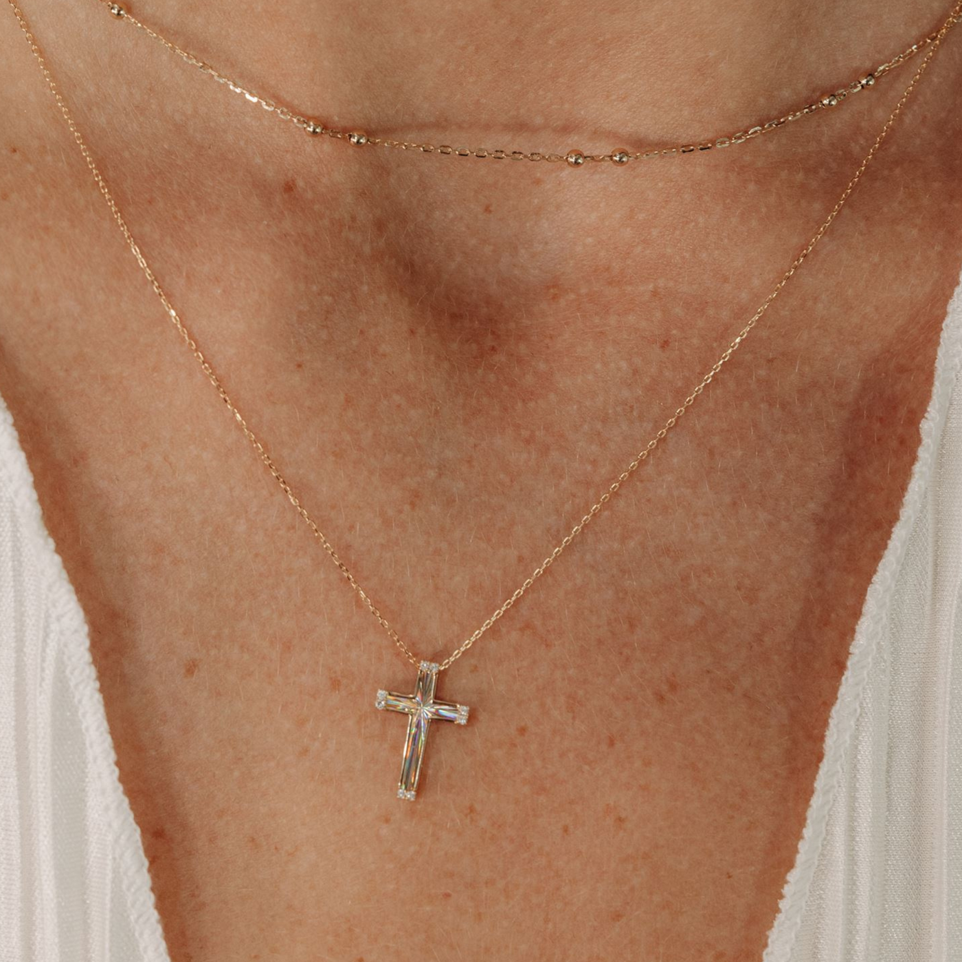 Fluted Diamond Cross Necklace