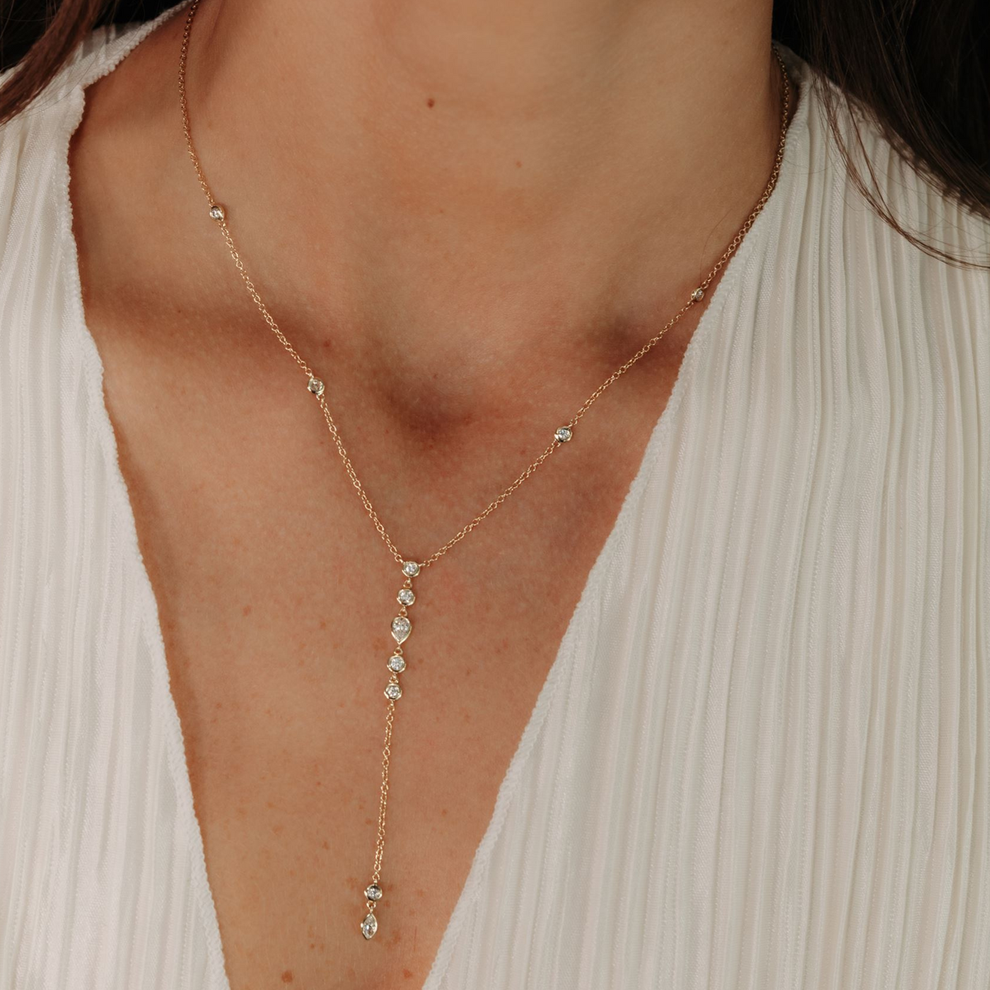 Marquise, Pear & Round Diamond Lariat Necklace