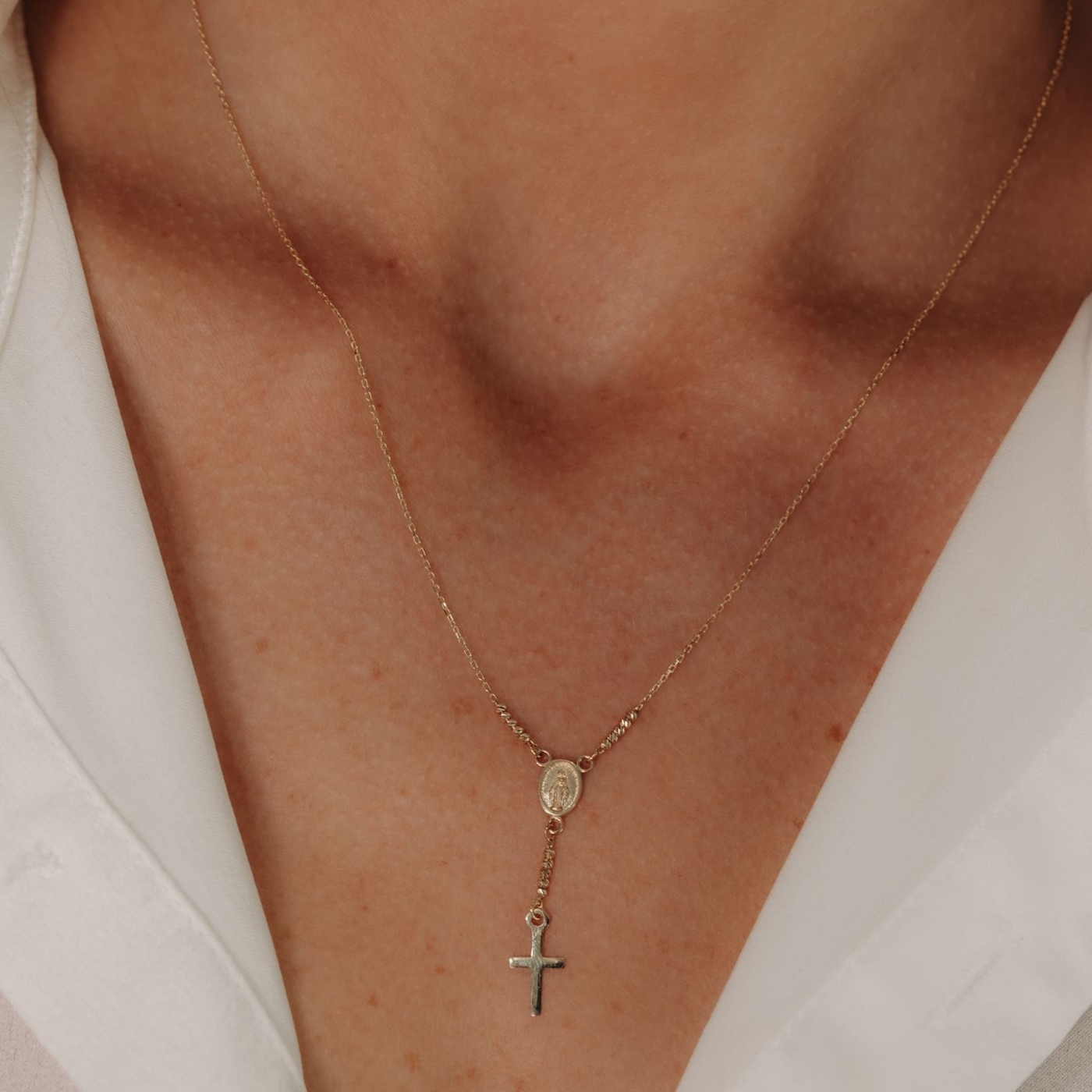 Virgin Mary & Cross Rosary Necklace