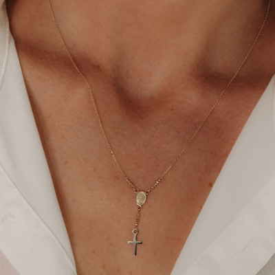 Virgin Mary & Cross Rosary Necklace