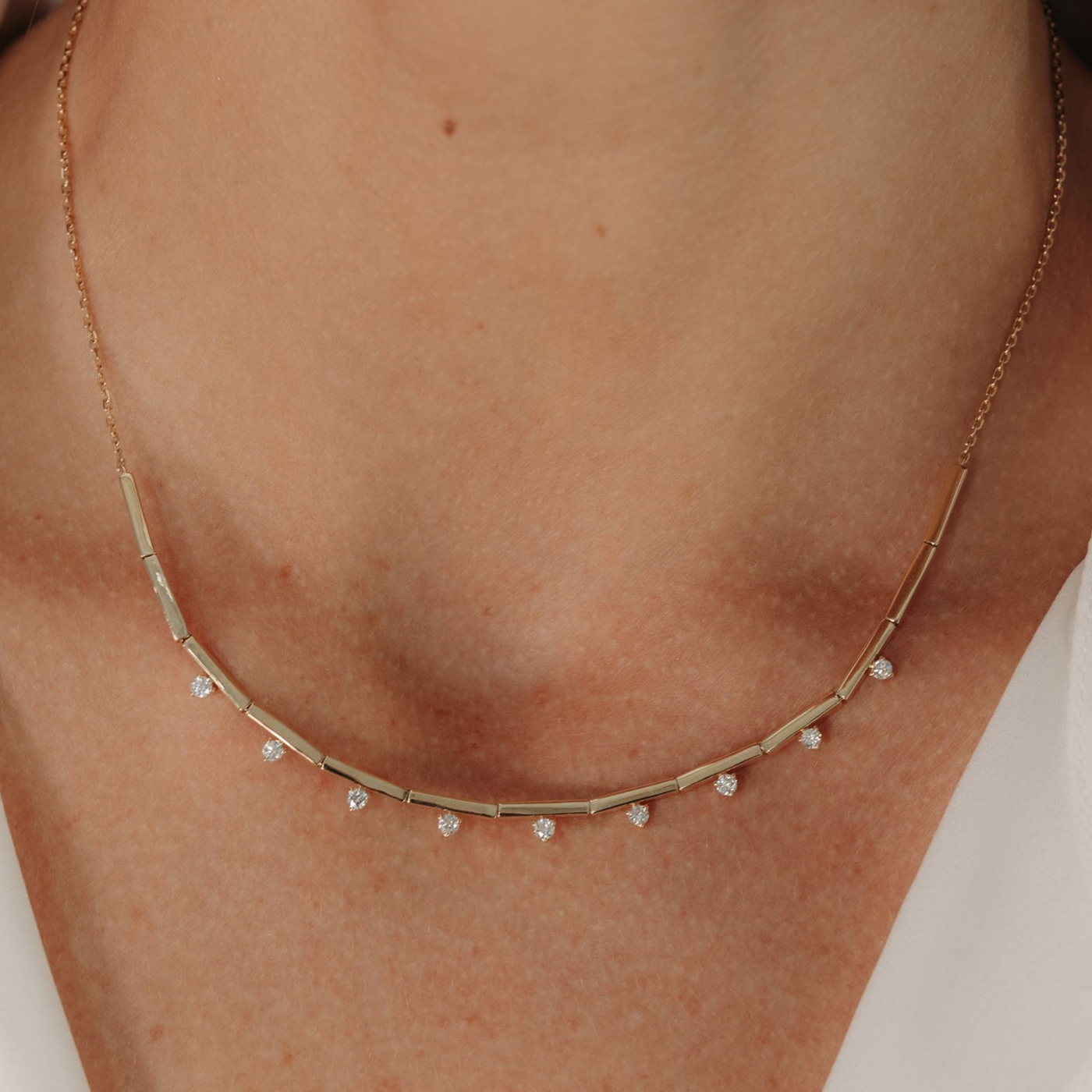 0.45CT Gold Bar Diamond 9 Drop Necklace