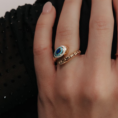 Enamel Evil Eye Wrap Ring