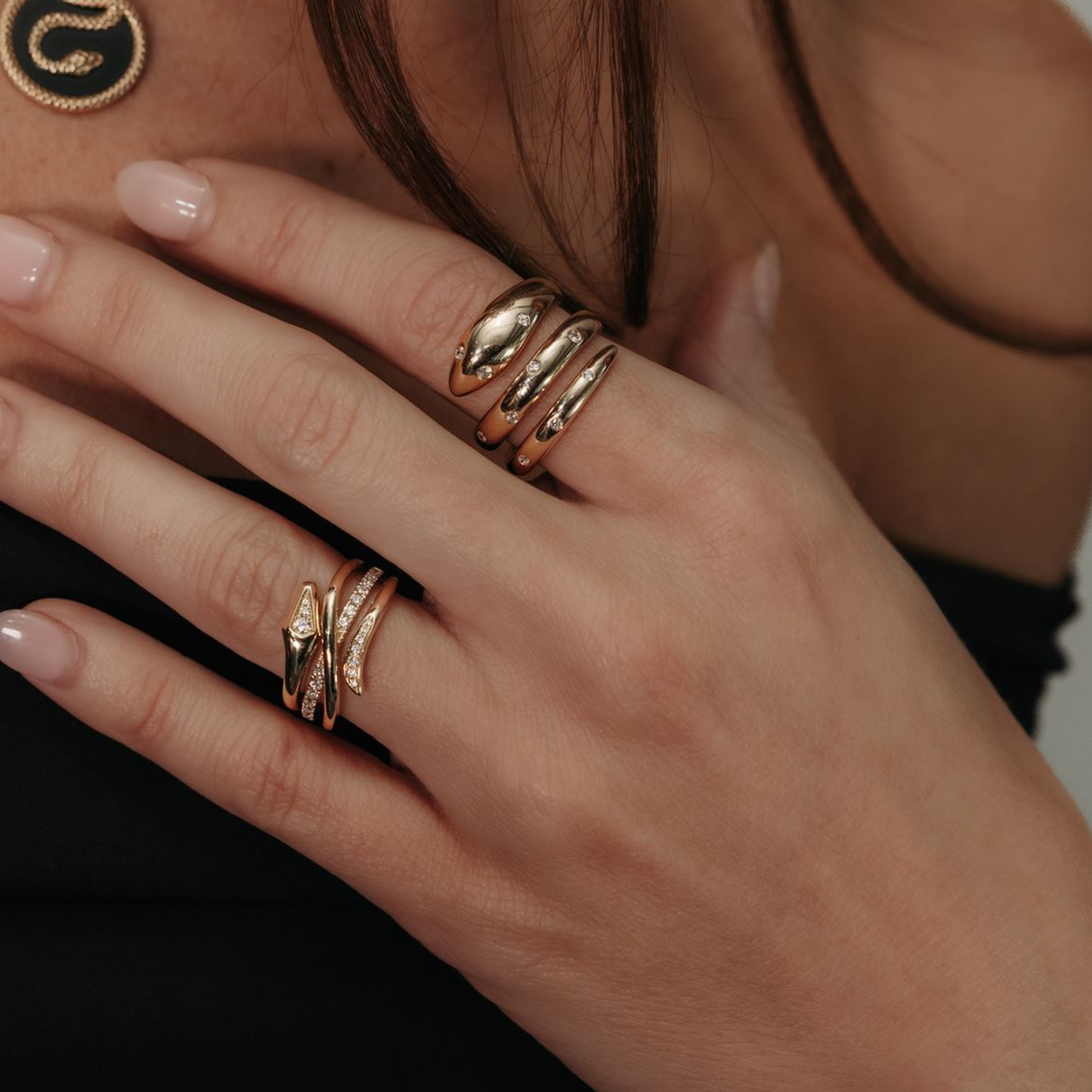 Burnished Diamond Snake Wrap Ring