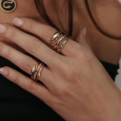 Burnished Diamond Snake Wrap Ring