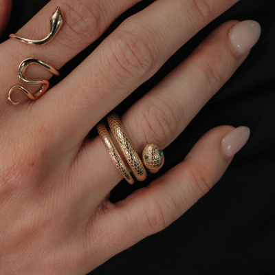 Scaled Snake Emerald Eyes Wrap Ring