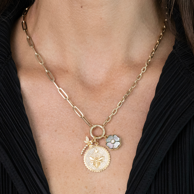 Black MOP & Diamond Flower Charm