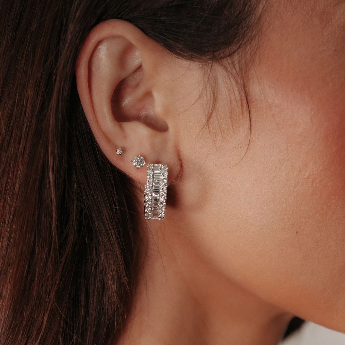 3.47CT Baguette & Round Diamond Hoop Earrings
