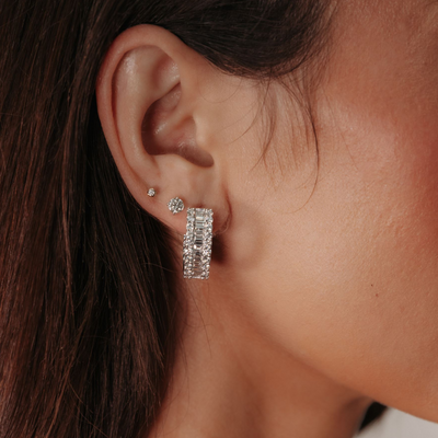 3.47CT Baguette & Round Diamond Hoop Earrings