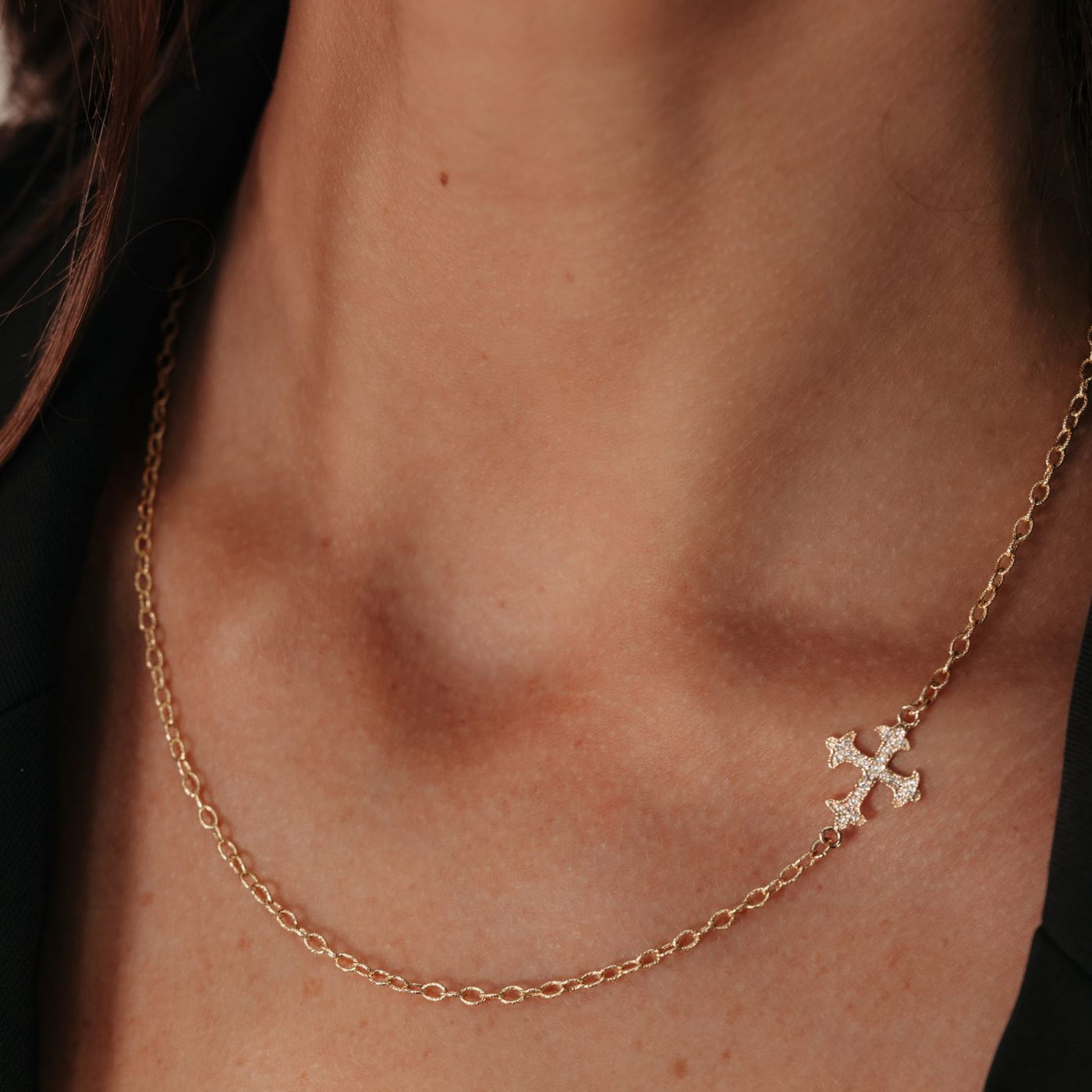 Lab Grown Diamond Horizontal Cross Necklace