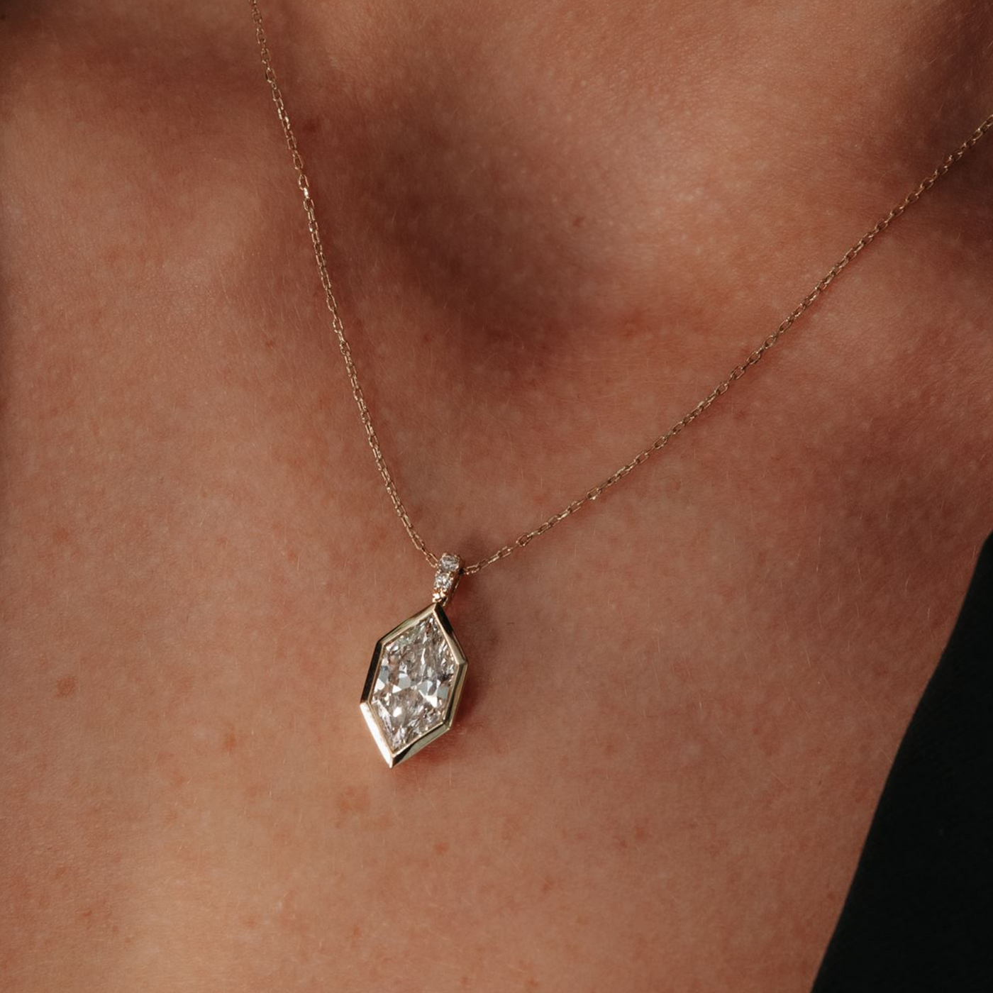 Lab Grown Dutch Marquise Cut Diamond Bezel Necklace