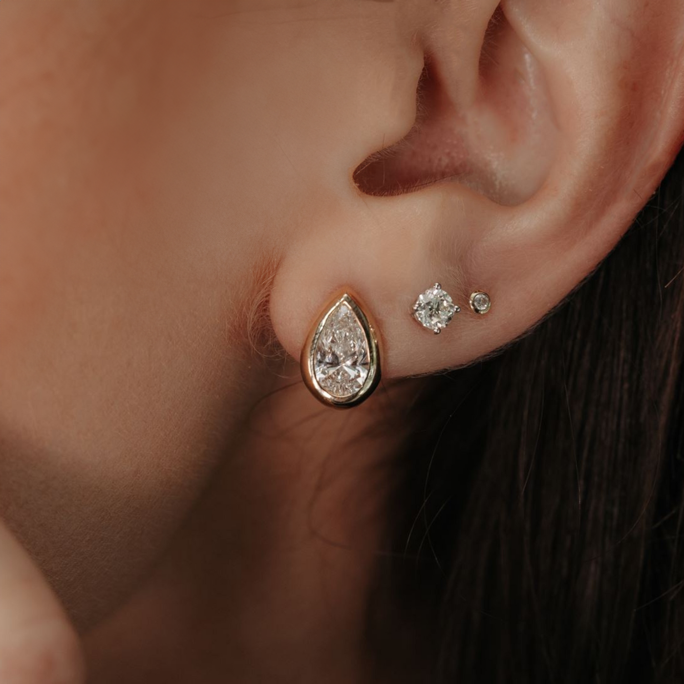 Lab Grown Pear Cut Diamond Huggie Bezel Earrings