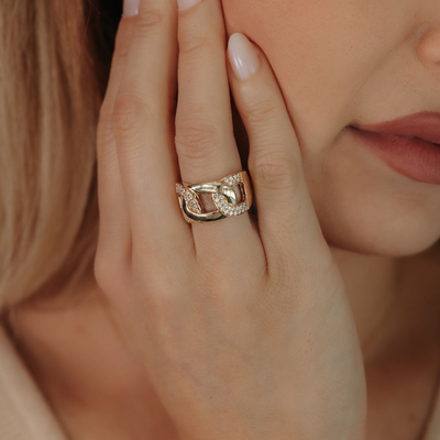 Havana Link Gold & Diamond Wide Ring
