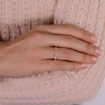 Emerald Cut & Round Diamond Cuff Ring