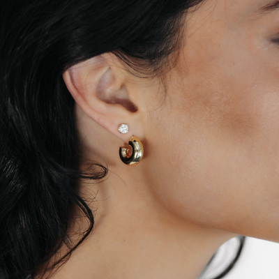 6MM Round Gold Tube Huggie Earrings