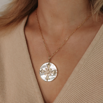 Mother of Pearl & Diamond Maltese Cross Charm