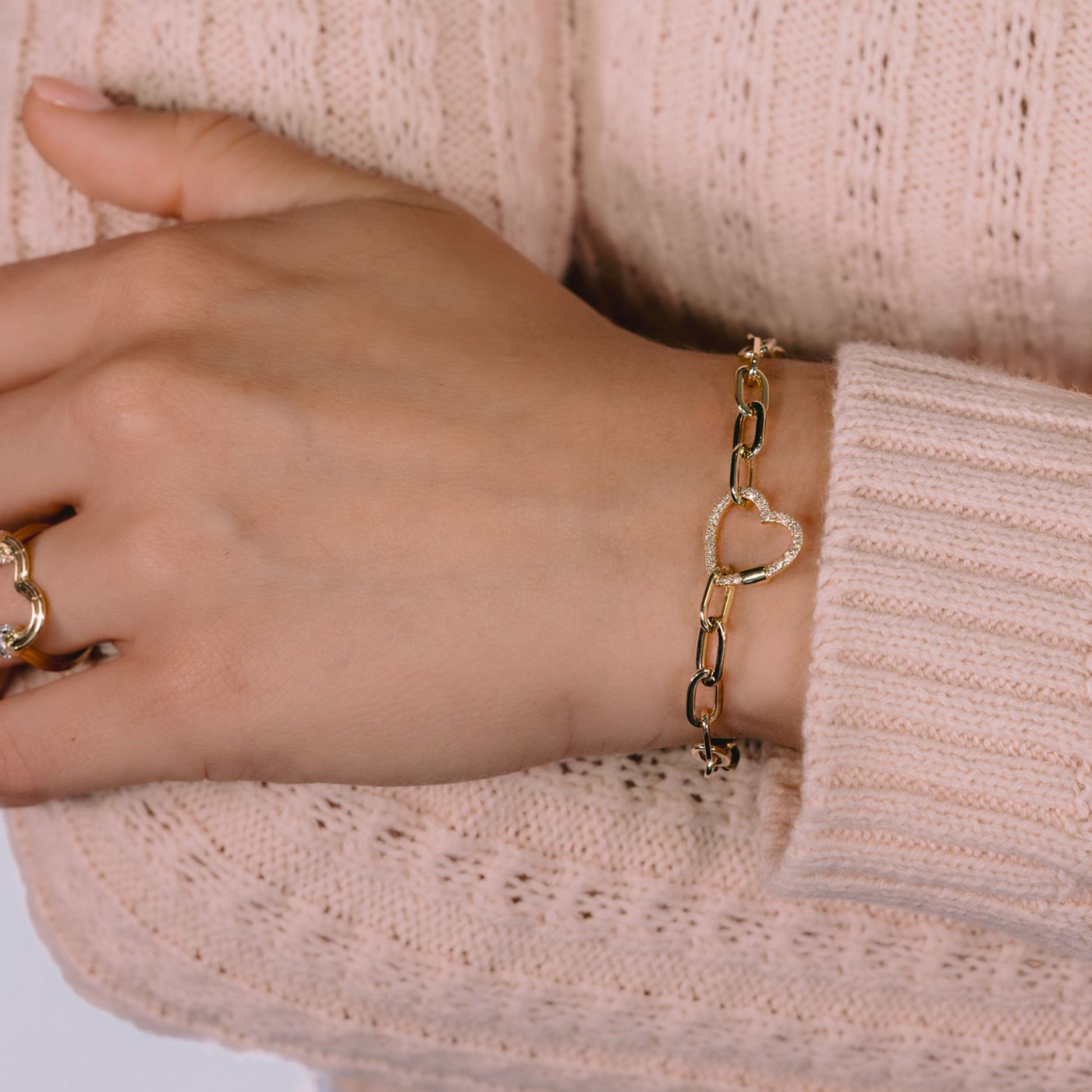 Open Diamond Heart Paper Clip Link Bracelet