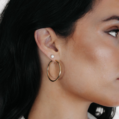 Classic 2mm Round 1.25" Gold Hoop Earrings