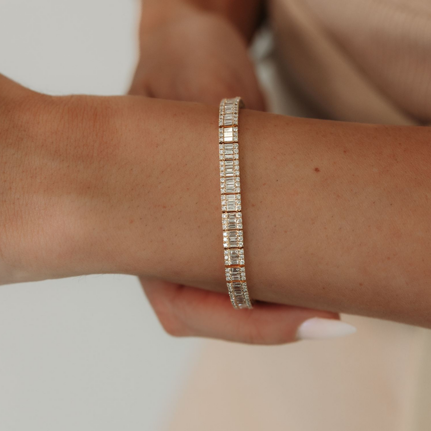 4.60CTW Baguette & Round Diamond Tennis Bracelet