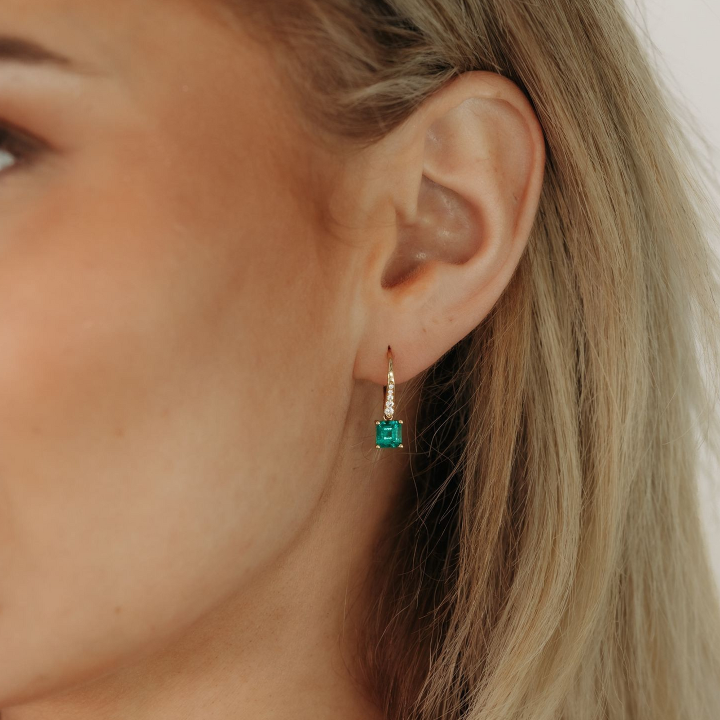 Emerald Cut Drop Emerald & Diamond Earrings