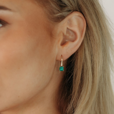 Emerald Cut Drop Emerald & Diamond Earrings