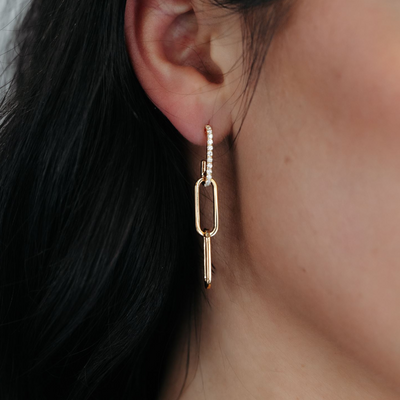 gold and diamond paperclip earrings