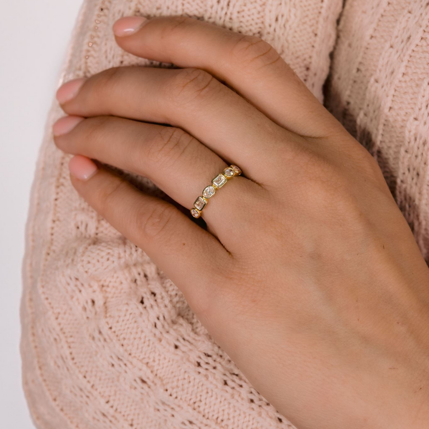 Emerald Cut & Oval Diamond Bezeled Ring