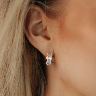 1.43CT Baguette & Round Diamond Huggie Earrings