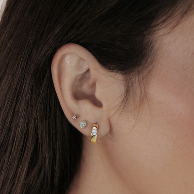 Burnished Oval Diamond Huggie Earrings