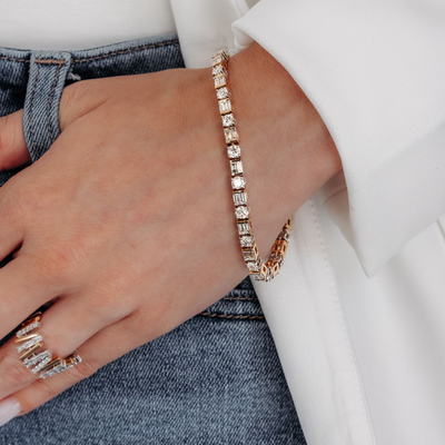 7.00CT 2 Tone Round & Baguette Tennis Bracelet