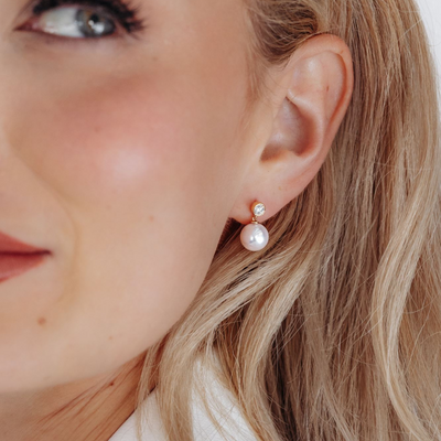 Bezel Diamond and Pearl Drop Earrings