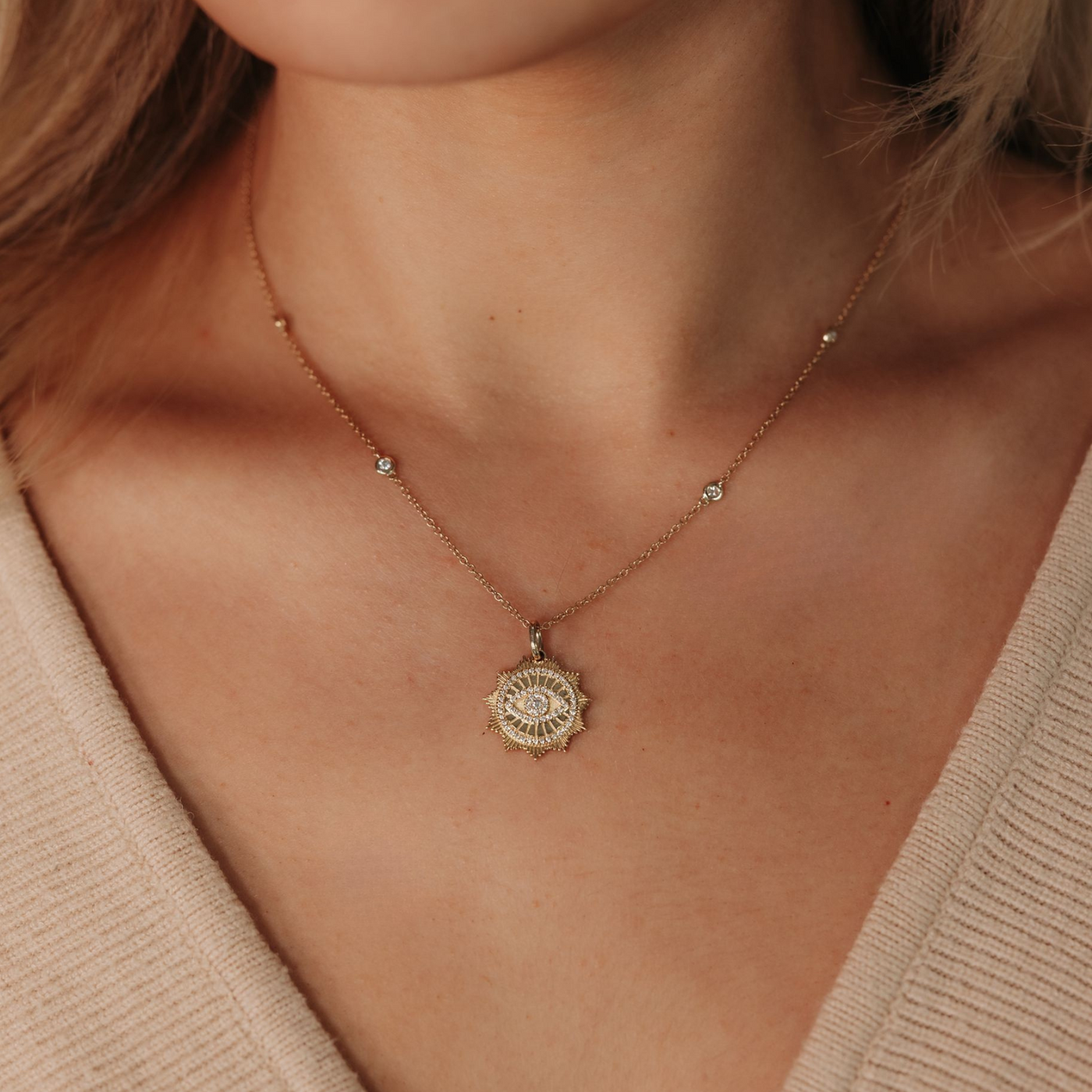 Fluted Rays Evil Eye Diamond By The Yard Necklace