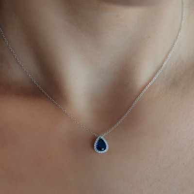 sapphire and diamond halo necklace