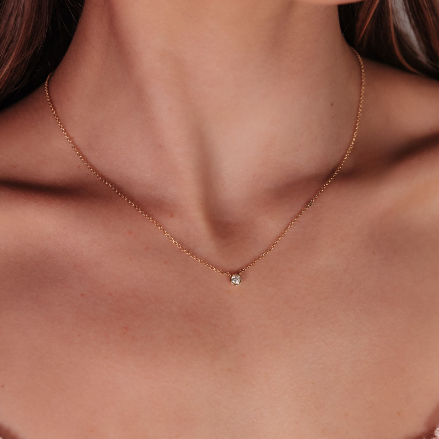 Bezel Set Round 0.20CT Diamond Necklace