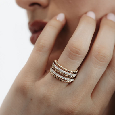 diamond and gold bead stacked ring
