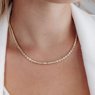 Halfway Bezel Set EC 3.80CT Tennis Necklace