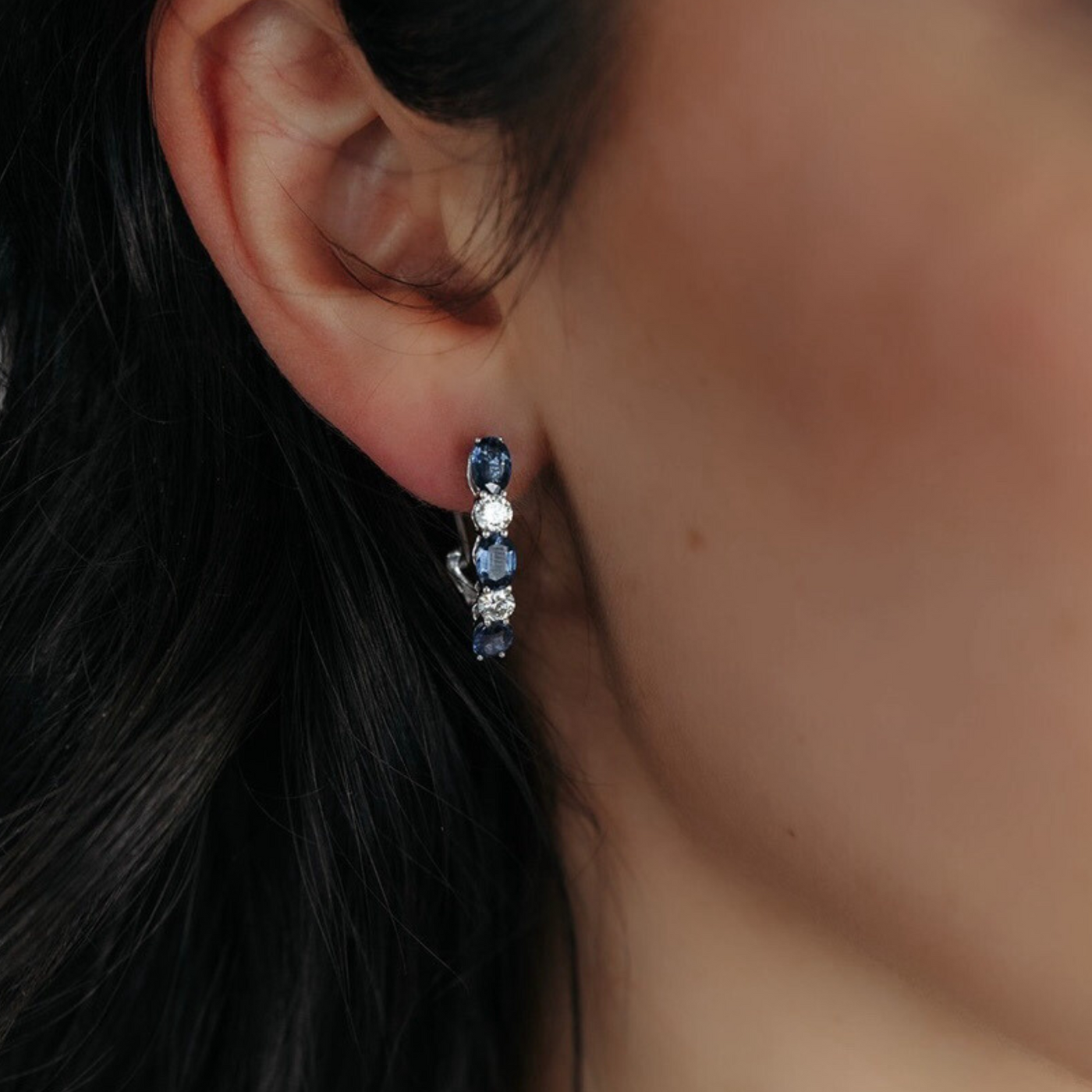 diamond and sapphire hoop earrings