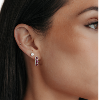 ruby and diamond halo huggie hoop earrings